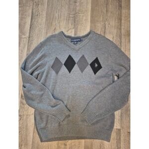U.S. Polo Assn. Men's Gray Argyle V-Neck Sweater Pullover‎ 166